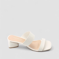 Tamanco Penélope Salto Geométrico Tira Dupla Off White