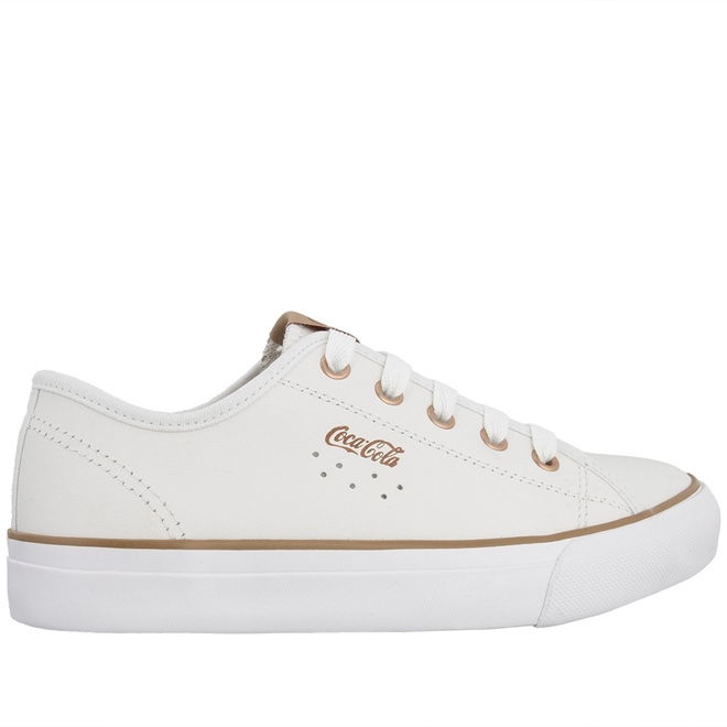 Tênis Coca-Cola Stream Leather Casual Feminino Metalizado Off White