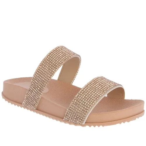 Sandália Infantil Gabrielinha Flatform Tiras Strass Nude