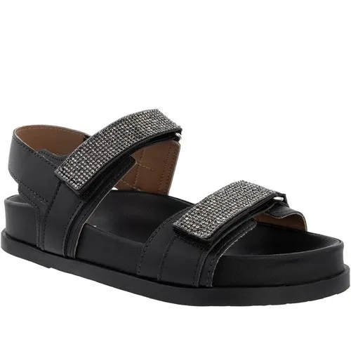 Sandália Gabriela Flatform Tiras Contato Strass Preto