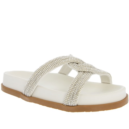 Sandália Gabriela Flatform Tiras Strass Tressê Off White