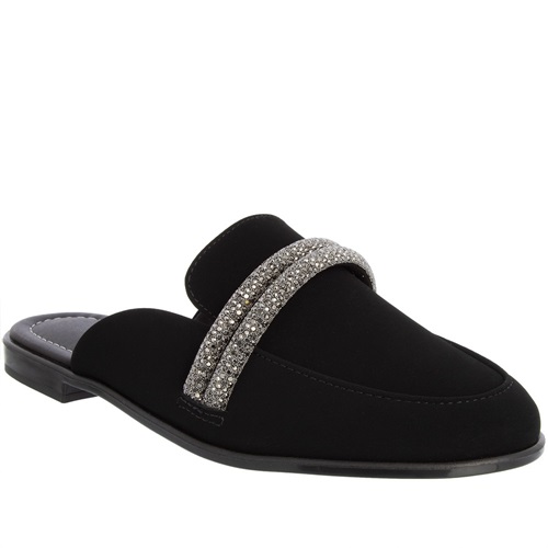 Mule Vizzano Detalhe Tiras Strass Nobuck Preto