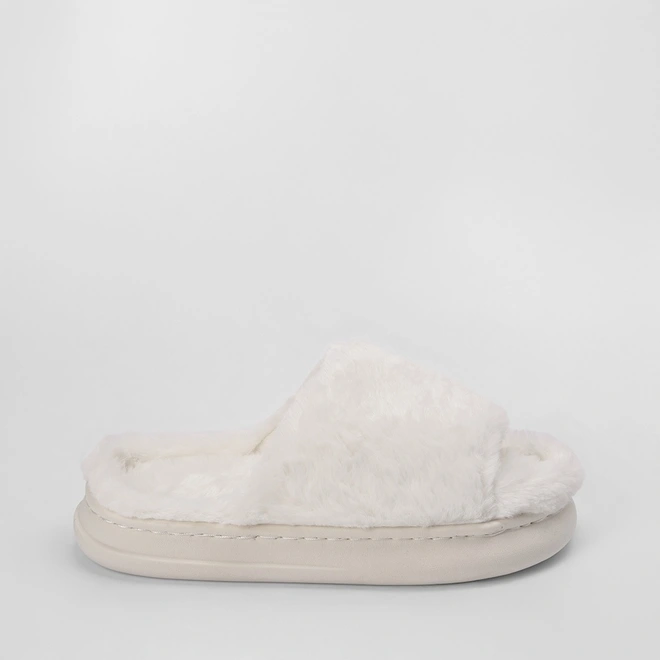 Pantufa STZ Feminina Slide Peluciada Branco
