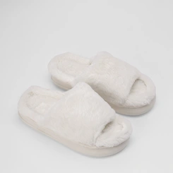 Pantufa STZ Feminina Slide Peluciada Branco