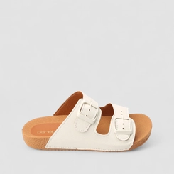 Rasteira Papete Penélope Flat Detalhe Fivelas Off White