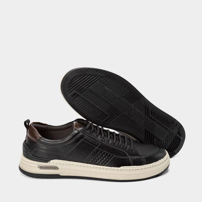 Sapatênis Democrata Denim Mike Couro Preto