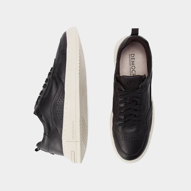 Sapatênis Democrata Denim Jake Perfuros Couro Preto