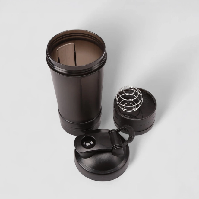 Garrafa Shaker STZ Com Mixer E Compartimento Preto