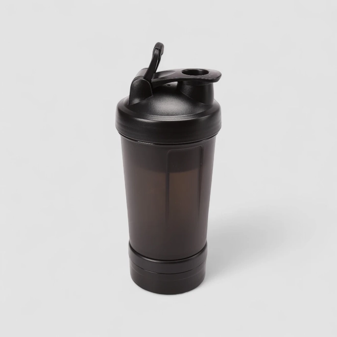 Garrafa Shaker STZ Com Mixer E Compartimento Preto