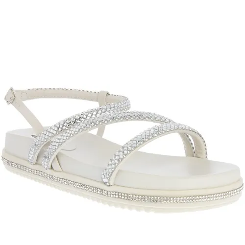 Sandália Gabriela Flatform Detalhe Tiras Pedraria Strass Off White