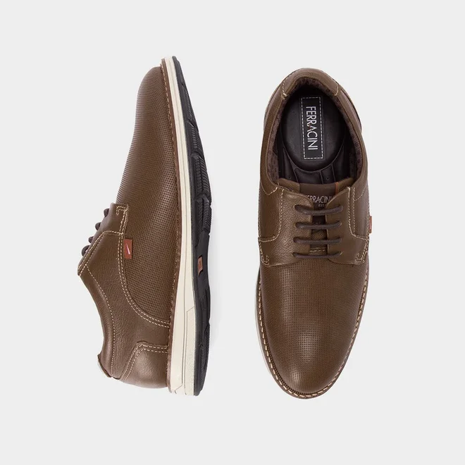 Sapato Casual Ferracini Kingston Oxford Couro Marrom