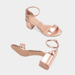 Sandália Gabriela Essenciais Salto Bloco Tira Metalizado Rose Gold