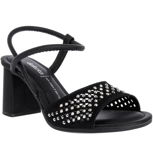 Sandália Dakota Salto Grosso Elástico Strass Nobuck Preto