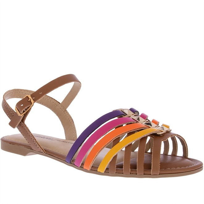 Sand lia Rasteira Dakota Tiras Cruzadas Tachas Color