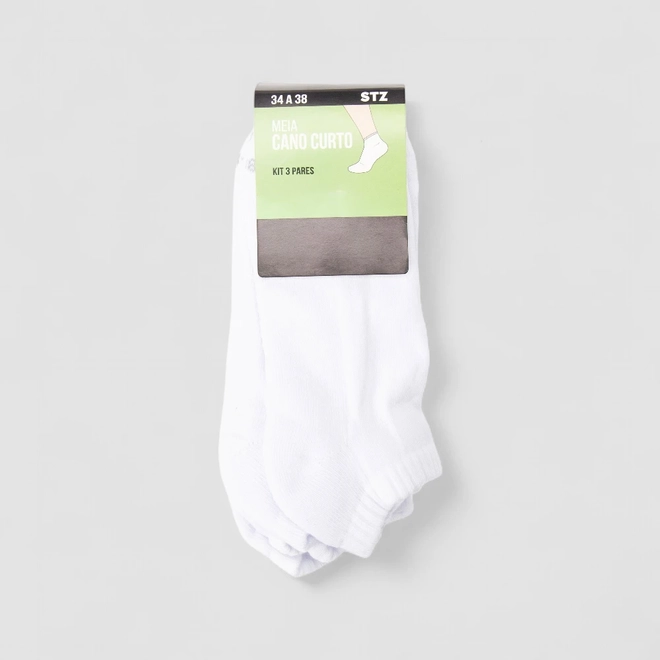 Kit Meia Cano Curto Feminina STZ 3 Pares 34-38 Branca