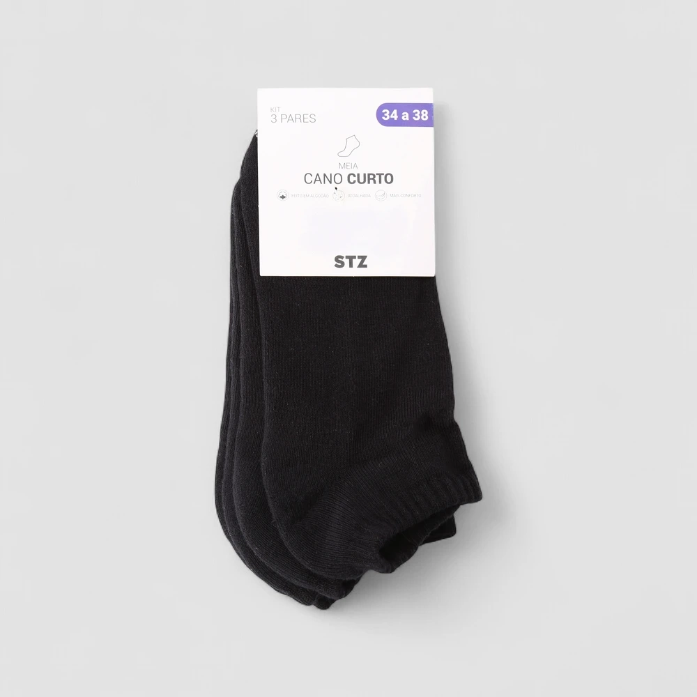 Kit Meia Invisível Esportiva Cross Road 3 Pares 34-38 Preto