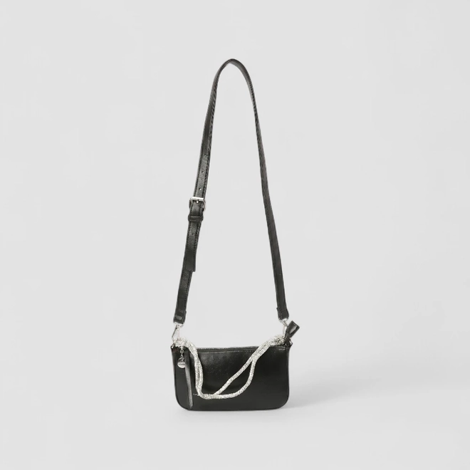 Bolsa Baguete Pequena Gabriela Alça Nó & Strass Preto