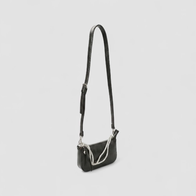 Bolsa Baguete Pequena Gabriela Alça Nó & Strass Preto