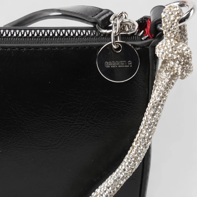 Bolsa Baguete Pequena Gabriela Alça Nó & Strass Preto