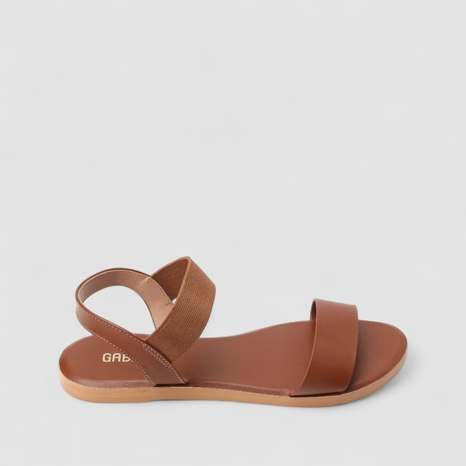 Sandália Rasteira Gabriela Flat Tiras Elástico Pespontos Marrom