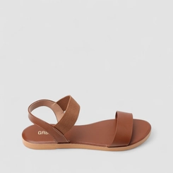 Sandália Rasteira Gabriela Flat Tiras Elástico Pespontos Marrom