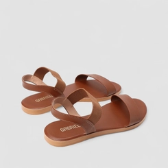 Sandália Rasteira Gabriela Flat Tiras Elástico Pespontos Marrom