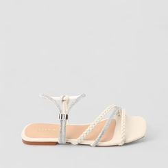 Sandália Rasteira Feminina Gabriela Strass Multi Tiras Off White