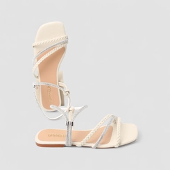 Sandália Rasteira Feminina Gabriela Strass Multi Tiras Off White