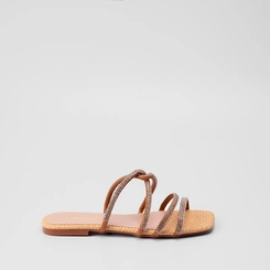 Rasteira Gabriela Tiras Entrelaçadas Em Strass Nude