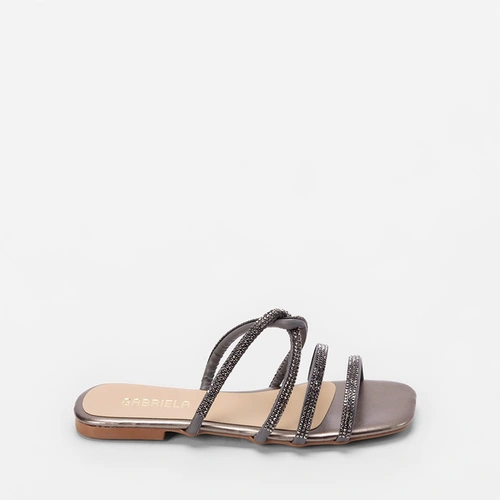 Rasteira Gabriela Tiras Entrelaçadas Strass Grafite