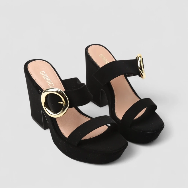 Tamanco Gabriela Plataforma Fivela Redonda Nobuck Preto