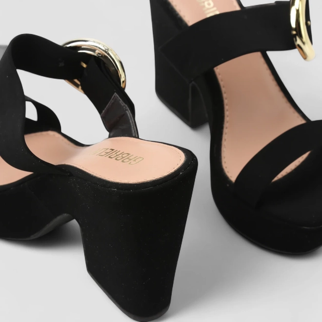 Tamanco Gabriela Plataforma Fivela Redonda Nobuck Preto