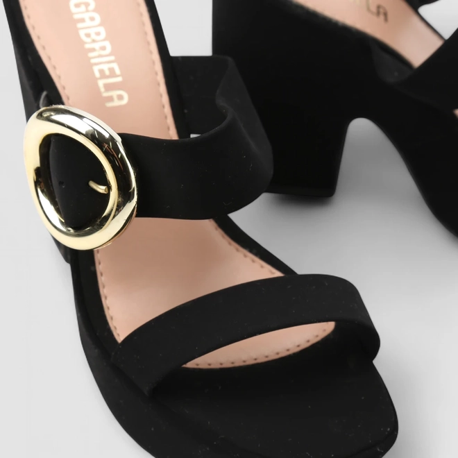 Tamanco Gabriela Plataforma Fivela Redonda Nobuck Preto