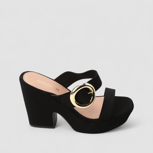Tamanco Gabriela Plataforma Fivela Redonda Nobuck Preto
