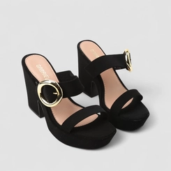 Tamanco Gabriela Plataforma Fivela Redonda Nobuck Preto