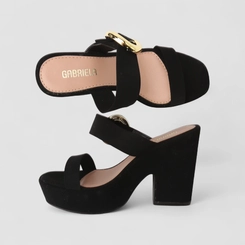 Tamanco Gabriela Plataforma Fivela Redonda Nobuck Preto