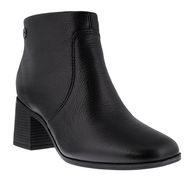 Ankle Boot Bottero Salto Grosso Pespontos Couro Preto