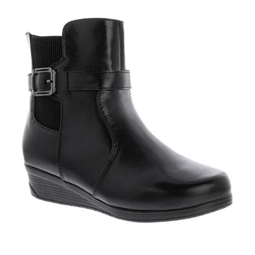 Ankle Boot Mooncity Anabela Fivela Tecido Canelado Preto