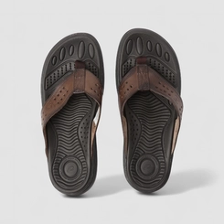 Chinelo Pegada Perfuros Couro Marrom