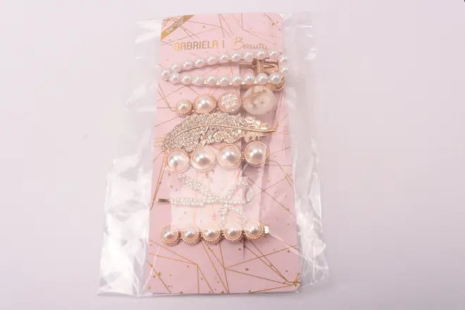 Kit 06 Prendedores De Cabelo Gabriela Beauty Strass & Pérola Ouro