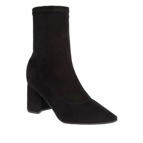 Ankle Boot Gabriela Salto Grosso Pespontos Camurça Preto