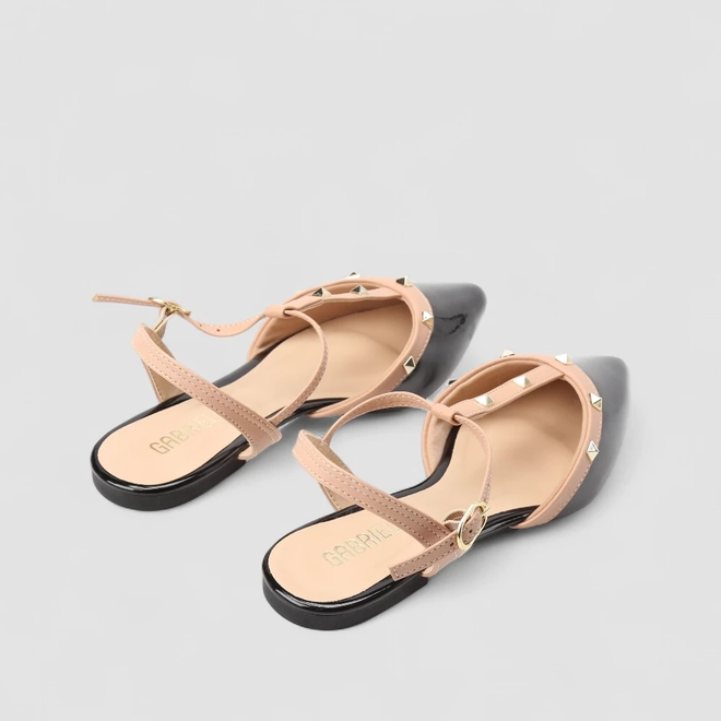 Slingback Gabriela Detalhe Recorte Tachas Nude & Preto