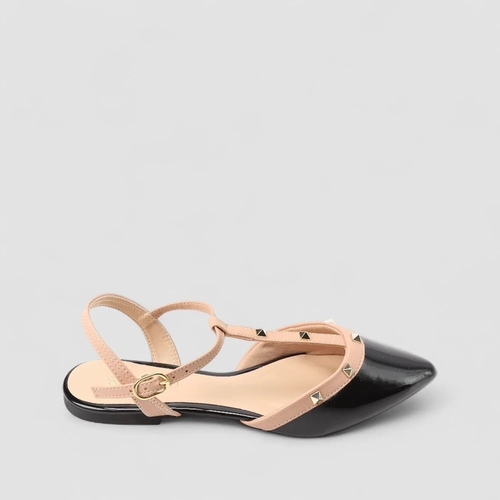 Slingback Gabriela Detalhe Recorte Tachas Nude & Preto