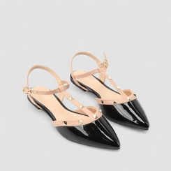 Slingback Gabriela Detalhe Recorte Tachas Nude & Preto