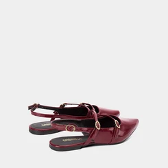 Sapatilha Boneca Slingback Feminina Gabriela Tiras Slim Fivelas Verniz Vinho