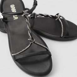 Sandália Flat Feminina Gabriela Strass Preta