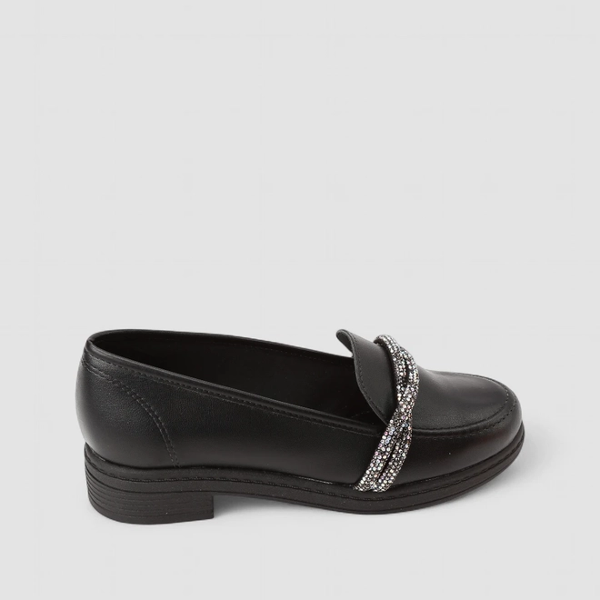 Mocassim Loafer Feminino Beira Rio Strass Trancado Preto