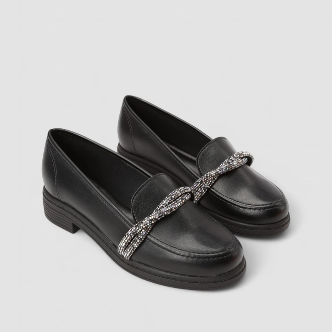 Mocassim Loafer Feminino Beira Rio Strass Trancado Preto