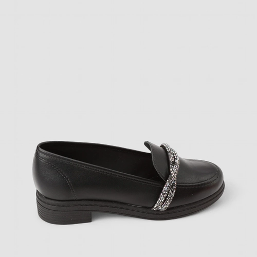 Mocassim Loafer Feminino Beira Rio Strass Trancado Preto