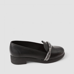 Mocassim Loafer Feminino Beira Rio Strass Trancado Preto